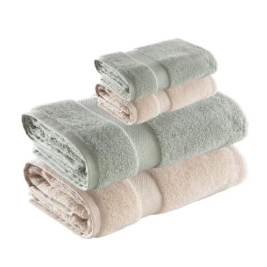 Imagem de Jogo de Toalha de Banho e Rosto Super Soft Zero Twist, 4 pe�as, Algod�o, Toque Macio, 500g/m�, Altihaus, Alta Absor��o, Durabilidade (Bege/Verde)
