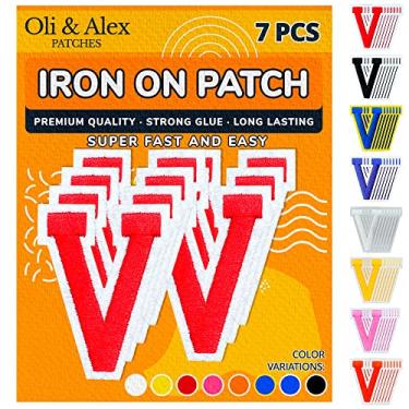 Imagem de Oli and Alex Ferro em letras 6 cm - 7 peças de adesivos vermelhos V letras para roupas - Super cola - sem necessidade de costura - bordado alfabeto futebol time escola universidade - vermelho, V