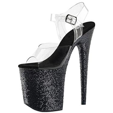 Imagem de 20 Cm Mulheres Sexy Sandálias Claras Moda Ouro Lantejoulas Plataforma Stiletto Sapatos De Salto Alto Sexy Stripper Festa Clube Pole Dance Sapatos, Black, 43 EU