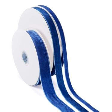 Imagem de Spritewelry 3 rolos de fita de veludo 10 mm 15 mm 25 mm fita de veludo face única guarnição de tecido azul fitas de dia dos namorados para acessórios de vestuário, guirlanda de laço, decoração de