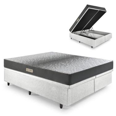 Imagem de Cama Baú King 193x203 Courino Linho Branco com Dual Firm Espuma Ecoflex