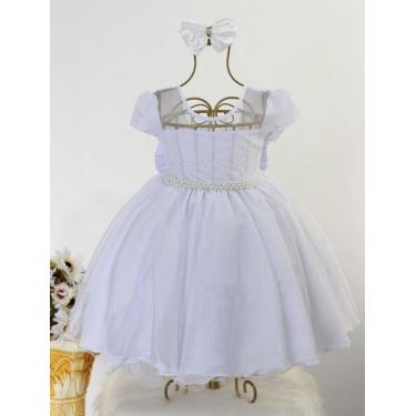 Imagem de Vestido Infantil Branco Daminha Casamento Luxo E Tiara - Pingo De Gent