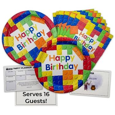 Imagem de Costume Wizard Blocos De Montar Para Festa 16 Convidados Da - Pratos, Guardanapos E Planejador Aniversário Infantil Com Design Colorido Brilhante