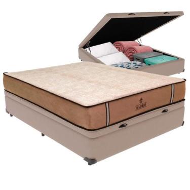 Imagem de Cama Box Baú Viúvo e Colchão Madrid Molas V-tech, Bege