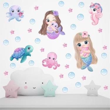 Imagem de Adesivo Box De Banheiro Infantil Fundo Do Mar Sereias Menina Tons Past
