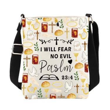 Imagem de FUSTMW Bolsa tiracolo cristã Faith Religious Baptism Gifts Bible Psalm 23 4 Sling Bucket Bag com alça de ombro, Bolsa C cristã