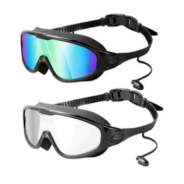 Imagem de Colaxi Óculos de natação 2 peças com protetor auricular antiembaçante à prova d'água com visão ampla de 180 graus para adultos, óculos de natação para, Multi E Claro