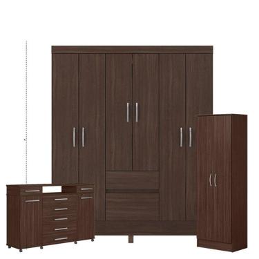 Imagem de Guarda Roupa Casal Flash 2 com Multiuso Golden com Cômoda London Café - Demóbile
