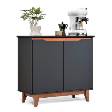 Imagem de Aparador Buffet Flow 2 Portas Com Pés De Madeira Maciça Preto