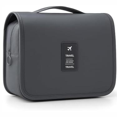 Imagem de Bolsa Necessaire Maquiagem Cosméticos Viagem Com Divisória e Cabide para Pendurar Organizador de Maquiagem Shampoo Perfumes Higiene Pessoal (Cinza)