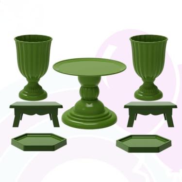 Imagem de Kit Festa Completo com 1 Boleira Dubai Pequena,2 Vasos Dubai pequenos,2 Mesas,2 Bandeja Sextavada(VDO - VERDE OLIVA)