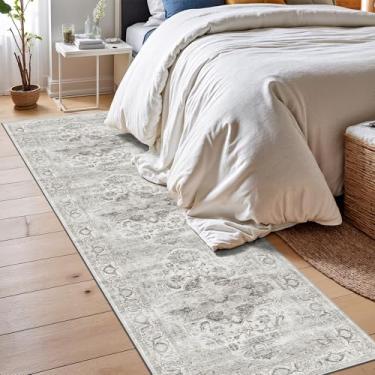 Imagem de xilixili Tapete de corredor lavável de 6 x 20 cm com suporte antiderrapante, tapete de entrada macio vintage para sala de estar, lavanderia, quarto, banheiro, marfim/cinza