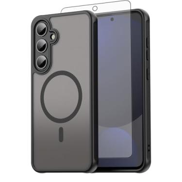 Imagem de Asuwish Capa de telefone para Samsung Galaxy S24 FE 5G, compatível com Magsafe magnético, translúcido fosco antiimpressão digital, capa protetora à prova de quedas de grau militar S 24 EF AI S24FE 24S