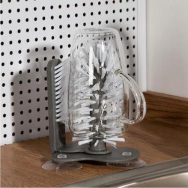 Imagem de Escova de limpeza de vidro para arruela de vidro com base de sucção, design de cabeça tripla de 360 graus, esfregão de garrafa e copo para pia de cozinha (cinza claro)