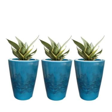 Imagem de Kit 3 Vasos Para Plantas Efeito Marmorizado Decor Casa(Azul)