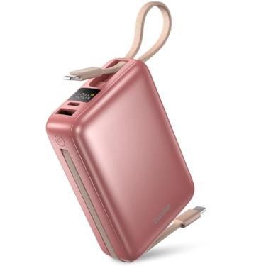 Imagem de Basike Carregador Portátil, Power Bank 20000mAh com Cabos Integrados, Carregamento Rápido 22.5W(MAX), Compacto, Led Indicador de Bateria para iPhone/Samsung/Huawei/Xiaomi (Rosa)