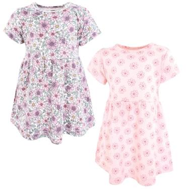 Imagem de Luvable Friends Hudson Baby Vestidos de manga curta 2 unidades, Flor violeta floral, 0-3 Meses