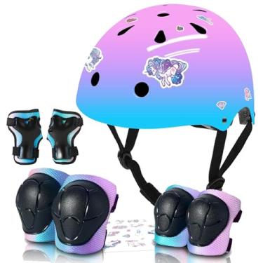 Imagem de Conjunto de capacetes e almofadas infantis para skate e bicicleta – Equipamento de segurança infantil ajustável com gradiente de cor legal para meninos e meninas de 3 a 5 a 8 a 14 anos, para scooter