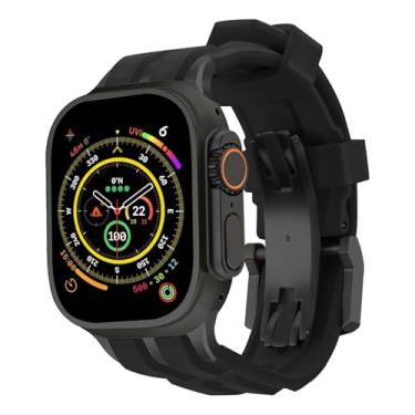 Imagem de RACINGPREMIUM ] Para AppleWatch Ultra1/2/S10/S9/S8/S7, design original belga, pulseira de fluoroelastômero de luxo AppleWatch, inoxidável/titânio (para AppleWatch44/45/46/49 mm, escuro · preto de