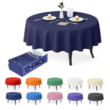 Imagem de Craft And Party Pacote com 12 toalhas de mesa de plástico azul marinho – Capas de mesa redondas descartáveis de 213 cm, resistentes e à prova d'água para festas, eventos, banquetes, azul marinho