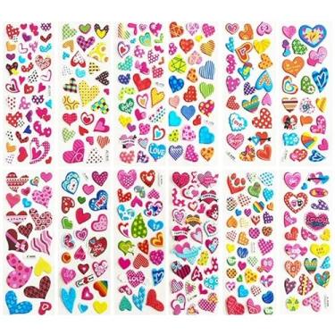 Imagem de 05 Cartelas de Adesivos Coração Hel lo Kit ty Sereia Bolha Borboleta Mick ey 3D Alto Relevo (Corações + Doraemon + Letras e Números + Comidas + Katuri)