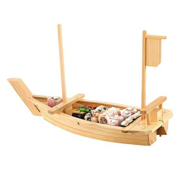 Imagem de WINIAER Bandeja de servir para barco de sushi, prato extra grande de 101 cm, barcos de bambu para restaurante, bandeja de sushi, prato de barco de servir de madeira para exibição de comida