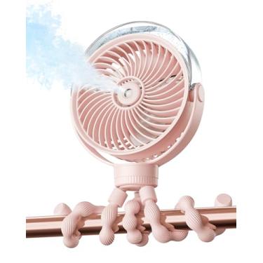 Imagem de SWEETFULL Ventilador de carrinho de bebê com nebulização – Ventilador portátil de bebê com spray de resfriamento, 4 velocidades, ventiladores silenciosos recarregáveis para viagens, ao ar livre