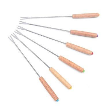 Imagem de Yctze 6pcs Multifuncionais de Fondue de Aço Inoxidável Com Alça de Madeira para Festas de Queijo, Chocolate e Fondue de Frutas