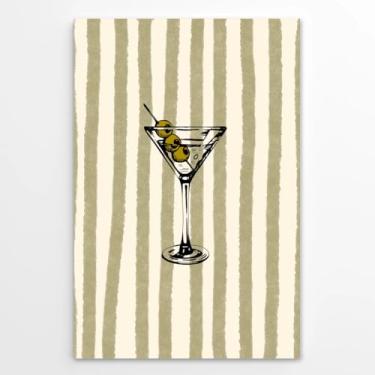Imagem de Pôster retrô para parede de vidro martini, vintage, com listras verdes, azeitonas, impressão em tela para cozinha moderna, bar, carrinho, sala de estar, quarto, sala de estar, escritório, decoração 41