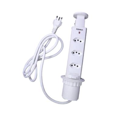 Imagem de Torre 3 Tomadas Embutir Bancada Retrátil Branco