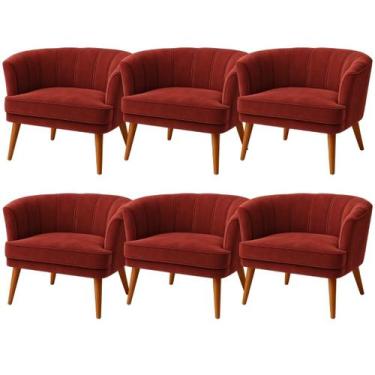 Imagem de Conjunto 6 poltronas para Recepção Macia Tecido Veludo Resistente Pés 