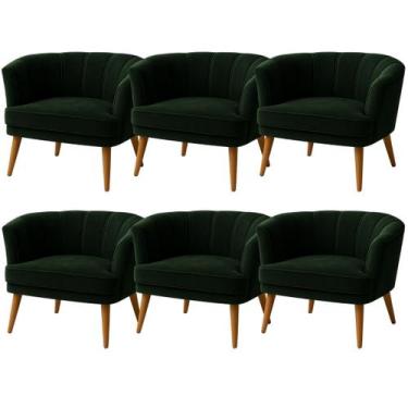 Imagem de Conjunto 6 poltronas para Recepção Macia Tecido Veludo Resistente Pés 