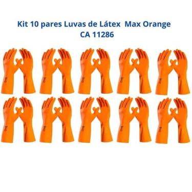 Imagem de Kit 10 Luvas Látex Laranja Reforçada Forrada Max Orange DA208 Limpeza 