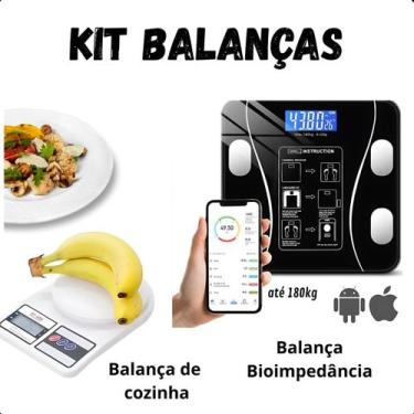 Imagem de Kit Balança Banheiro 180kg + Balança Cozinha Digital 10kg Super Funcio