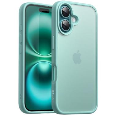 Imagem de JETech Capa Matte para iPhone 16 6,1 Polegadas, Case Proteção Contra Quedas de Nível Militar à Prova de Choque, Capinha Traseira Translúcida Fosca, Anti-Impressão Digital (Azul Verde)
