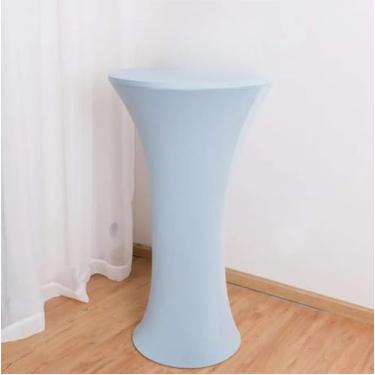 Imagem de Toalha de mesa de coquetel com base redonda e elastano, para decoração de casamento, festa de aniversário, hotel, feriado, azul-celeste, 80 cm, redonda, 110 cm de altura