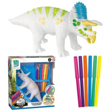 Imagem de Dinossauro Didático Boneco Para Colorir Brinquedo Com 6 Canetinhas Inf