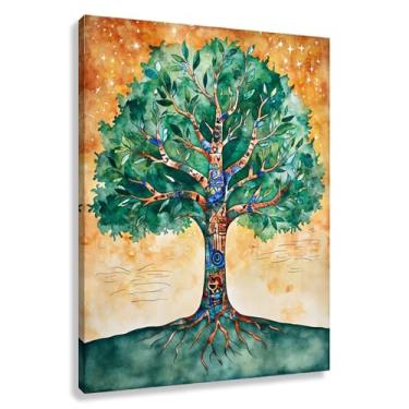 Imagem de Árvore da Vida Arte de Parede Impressão em Tela Harmonia da Vida Decoração Imagens Símbolo Espiritual Verde Azul 75x100cmx1