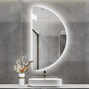 Imagem de Espelho Meia Lua Moderno De Led Claro Blogueira 75x50 Fonte Bivolt Branca