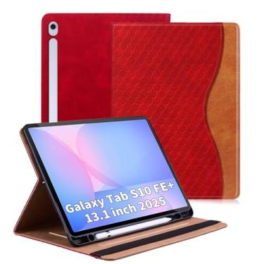 Imagem de Varohix Capa para Samsung Galaxy Tab S10 Fe Plus 33.3 cm 2025, capa protetora de couro PU, suporte de visualização em vários ângulos com bolso frontal, alça de mão para Galaxy S10 FE+ vermelho