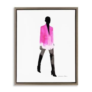 Imagem de Stupell Industries Arte de parede em tela flutuante emoldurada marrom com jaqueta rosa por Simone Elum, 53 x 43 cm
