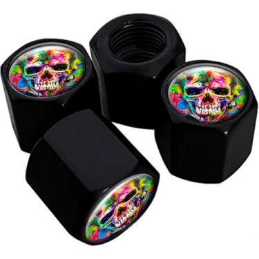 Imagem de Tampas de haste de válvula de pneu de metal, pacote com 4, tampas de haste de roda de carro, tampas de válvula de ar universais de alumínio para carros, caminhões, SUVs, bicicletas, motocicletas