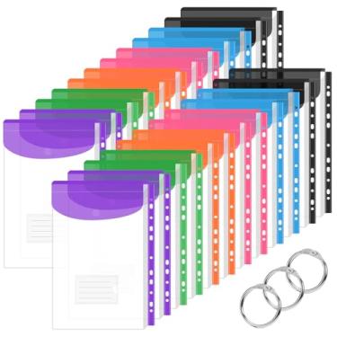 Imagem de Pacote com 24 pastas de fichário com bolsos, divisórias expansíveis de 11 furos para 2/3/4 anéis, bolsa de documentos com botão de pressão e etiqueta de folha solta, organizador de fichário