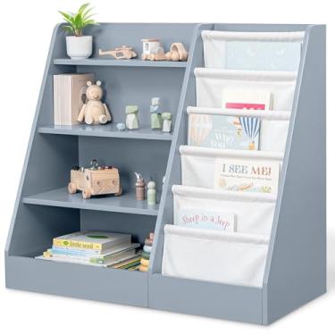 Imagem de Comfy Cubs Estante infantil de 90 x 40 x 81 cm - Prateleira Montessori de madeira compensada resistente com prateleiras macias e rígidas para brinquedos e livros - organizador de armazenamento de
