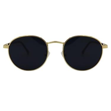 Imagem de Óculos de Sol Redondo Premium Vintage Oldstyle Clássico UV400 Unisex Feminino Masculino - Modelo Round - Cacife Brand (Preto e Dourado)