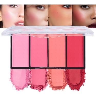 Imagem de HHLTOH Paleta de maquiagem Quads Blush, paleta de blushes em pó prensado fosco, paleta de tinta labial e facial para mulheres, rosa claro e rosa choque, pêssego e vermelho escuro, cores platillo de