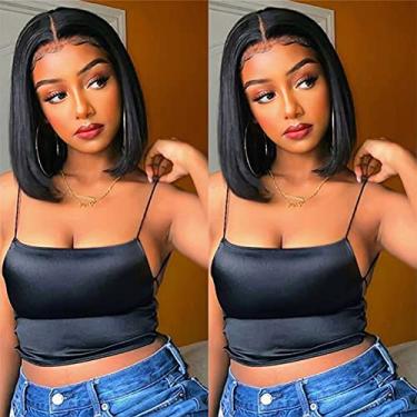 Imagem de Pizazz Peruca de cabelo humano liso 13 x 4 HD transparente com frente de renda, cabelo humano com cabelo de bebê, densidade 180, sem cola, cabelo humano pré-arrancado 30,5 cm