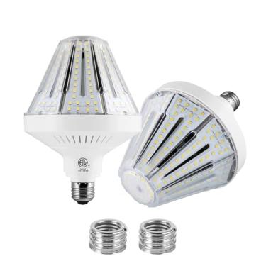 Imagem de Lâmpadas LED de milho equivalentes a 600W, lâmpada LED de milho de 9000 lúmens 60W 5000K Lâmpada branca de luz do dia, base média E26/E39, pacote com 2 luzes de área grande para garagem interna ao ar