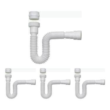 Imagem de Kit 4 Sifão Sanfonado Flexivel Branco Pia Banheiro Cozinha - Fere