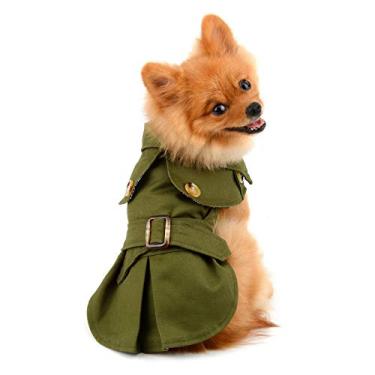 Imagem de PAIDEFUL Casaco para cães pequenos, meninas, meninos, à prova de vento, moda ocidental, agasalho, outono, inverno, roupas para cachorros, chihuahua yorkie, verde militar, tamanho G